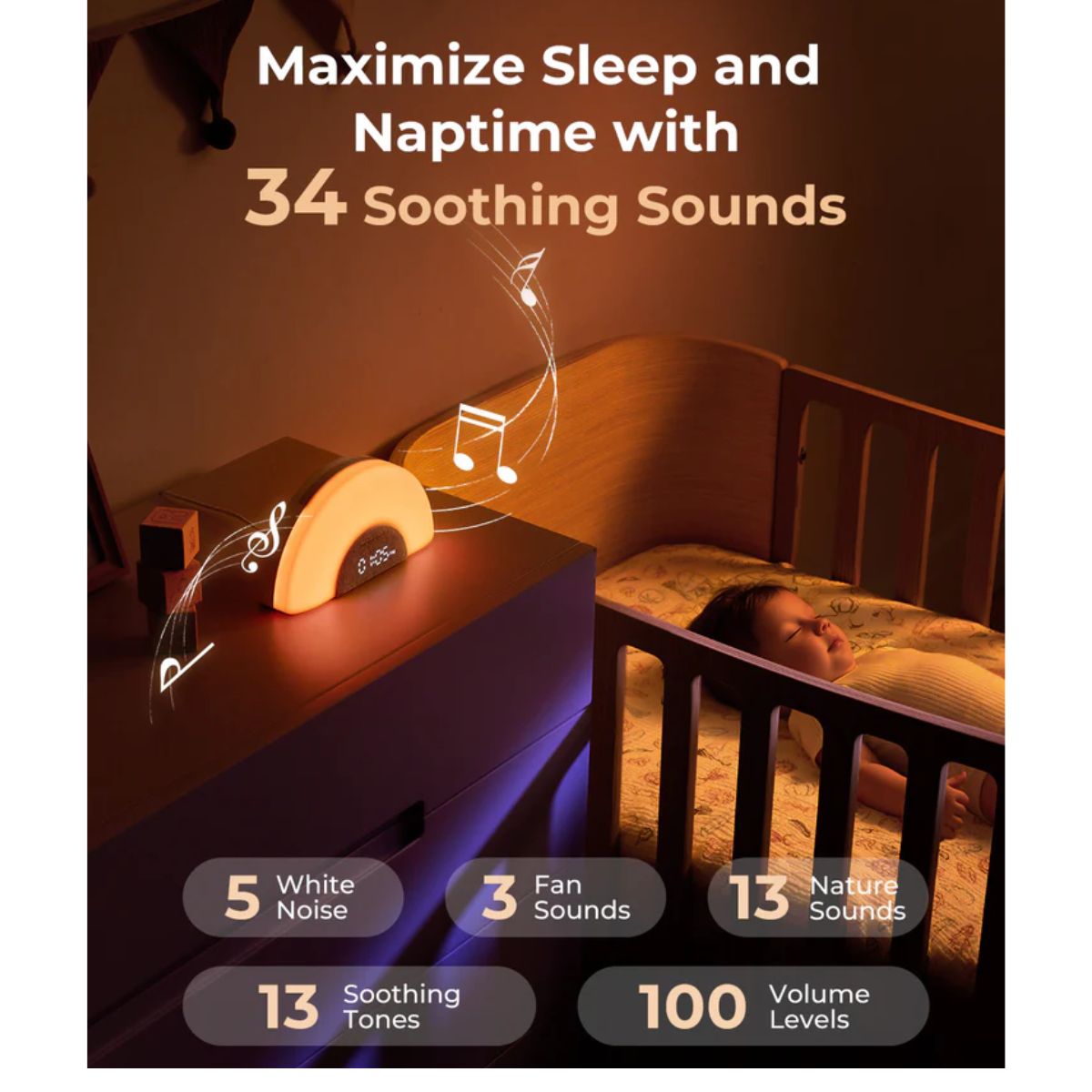 Momcozy Sound Machine with Dynamic Lights and App Control - Rainbow Light - 34 Soothing Sounds for Better Sleep