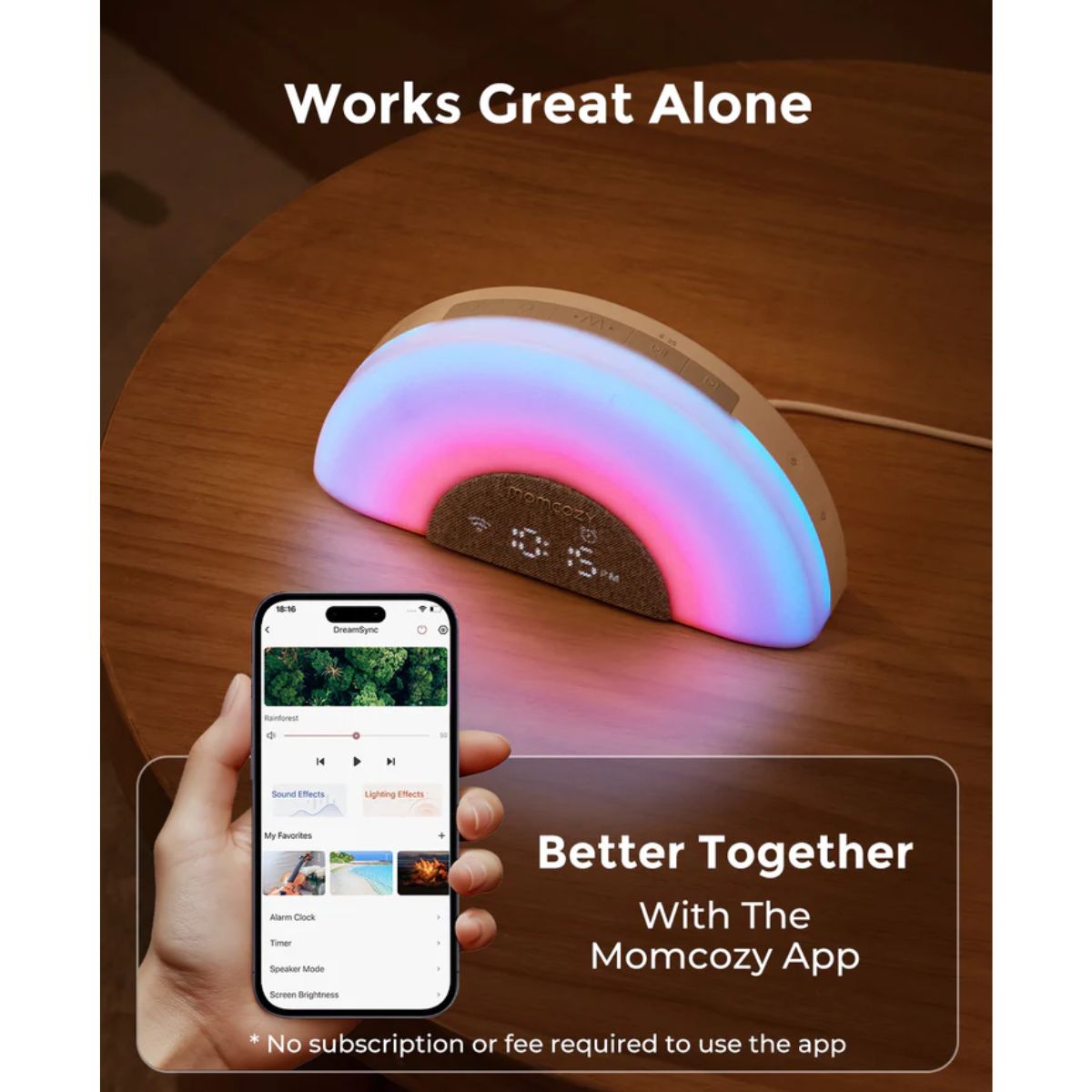 Momcozy Sound Machine with Dynamic Lights and App Control - Rainbow Light - Smart Lighting and App Control