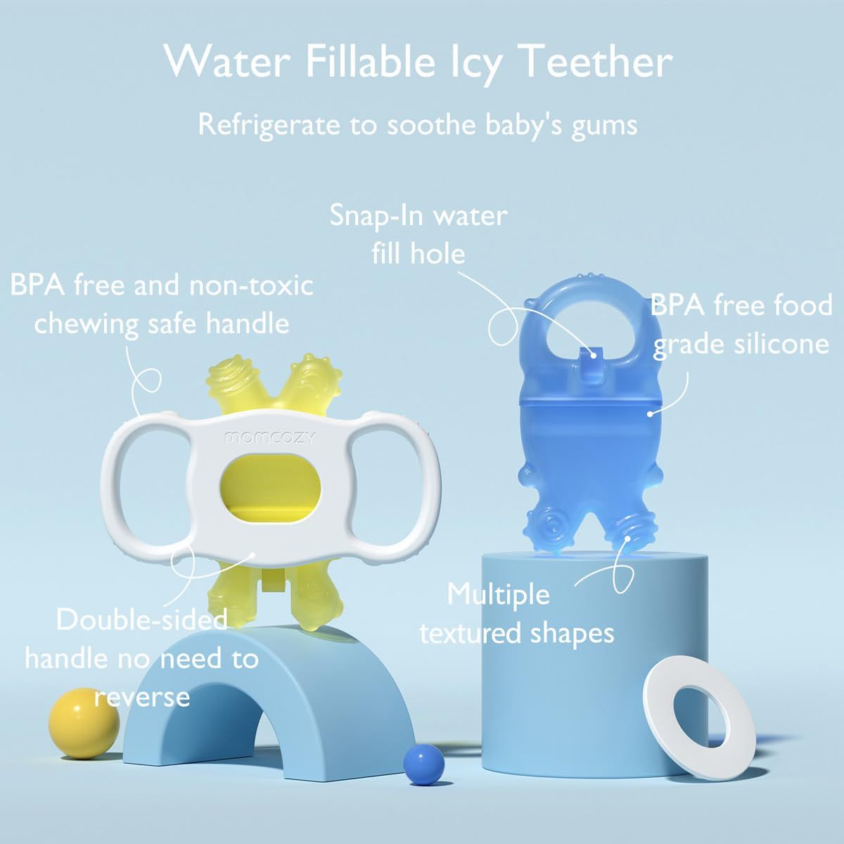 Momcozy Water Fillable Teether Pink and Green 0-12M - 2 Pcs - Safe and Baby Friendly Materials